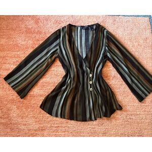 Daytrip Striped Wrap Blouse Double Breasted Bell Sleeve 3/4 Size S